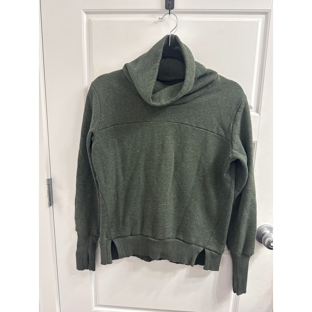 Alo Yoga Womens Cowl Neck Sweatshirt Green Heathered Thumbhole Pullover